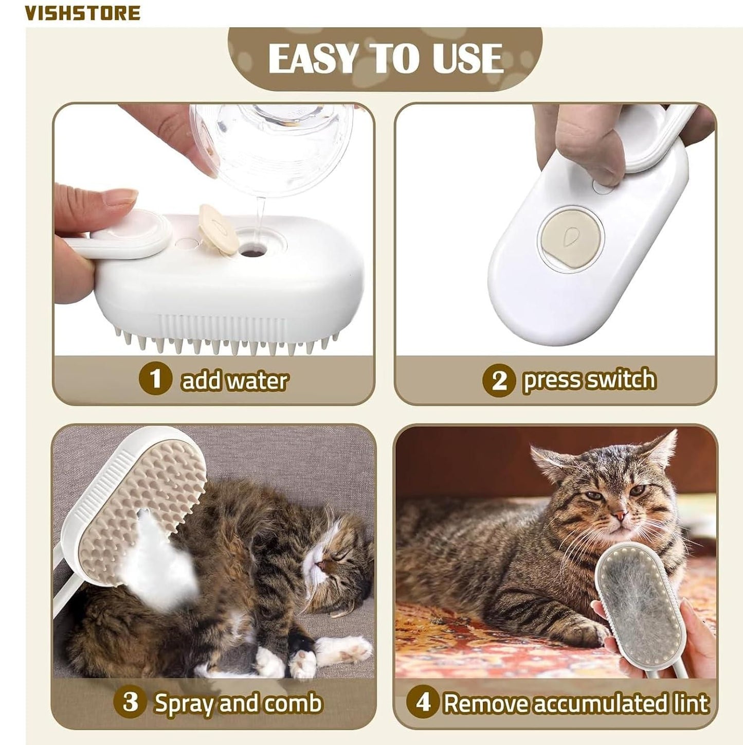 Steam Pet Grooming Brush – Gentle Cleaning for Dogs & Cats