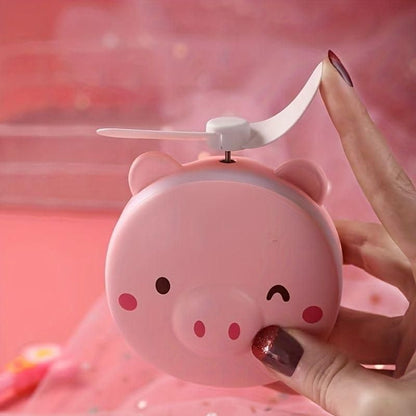 Cartoon Pig LED Mirror Pocket Fan – Rechargeable & Portable