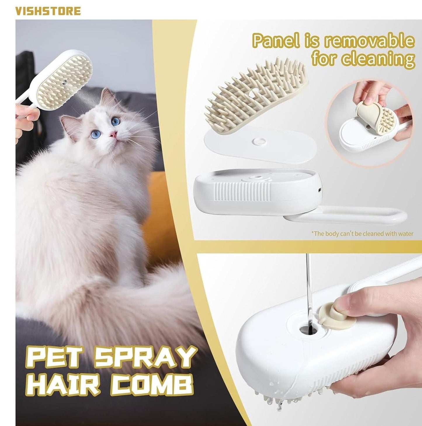 Steam Pet Grooming Brush – Gentle Cleaning for Dogs & Cats